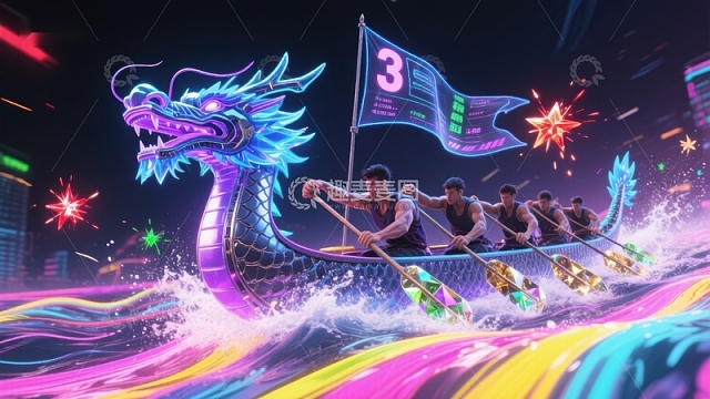 龙舟竞渡，夜色璀璨