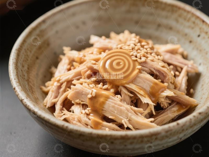 高清大图下载【趣麦麦图】芝麻酱拌鸡丝，美味日式料理