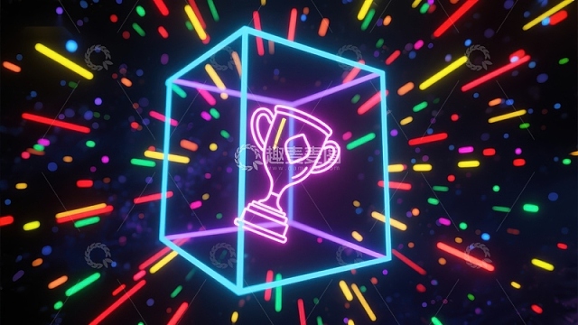 霓虹方框中的奖杯