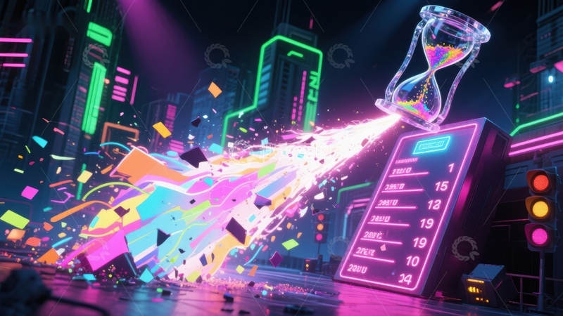 高清大图下载【趣麦麦图】霓虹都市中的时间沙漏