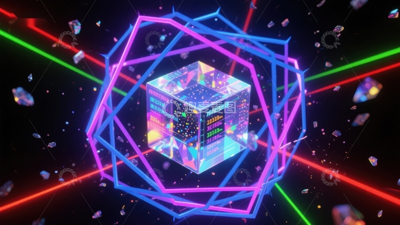 高清大图下载【趣麦麦图】霓虹立方体与几何框架