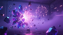 紫色水晶与烟花交织的梦幻场景
