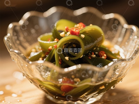 玻璃碗中的腌制海带