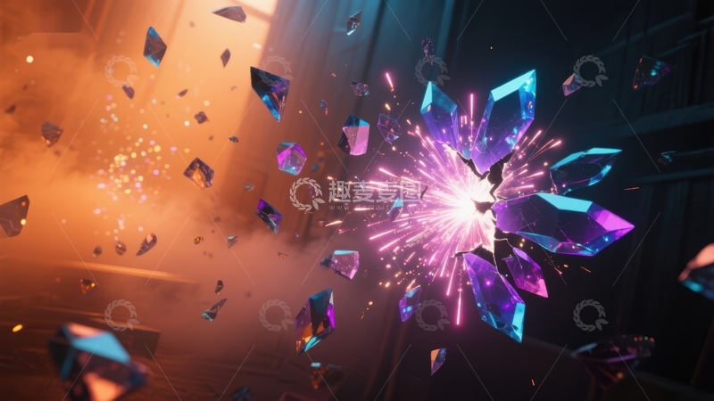 高清大图下载【趣麦麦图】璀璨水晶爆炸，光影交织的梦幻场景