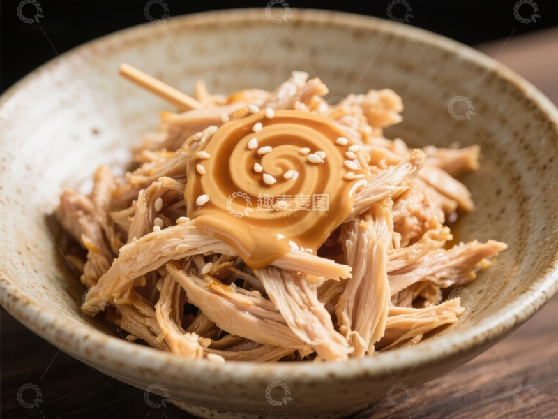高清大图下载【趣麦麦图】芝麻酱拌鸡丝美食特写