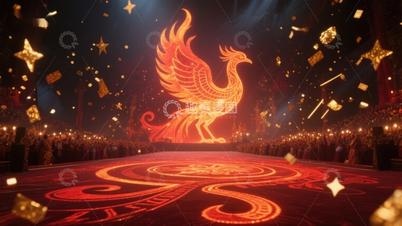 高清大图下载【趣麦麦图】凤凰展翅，金色庆典