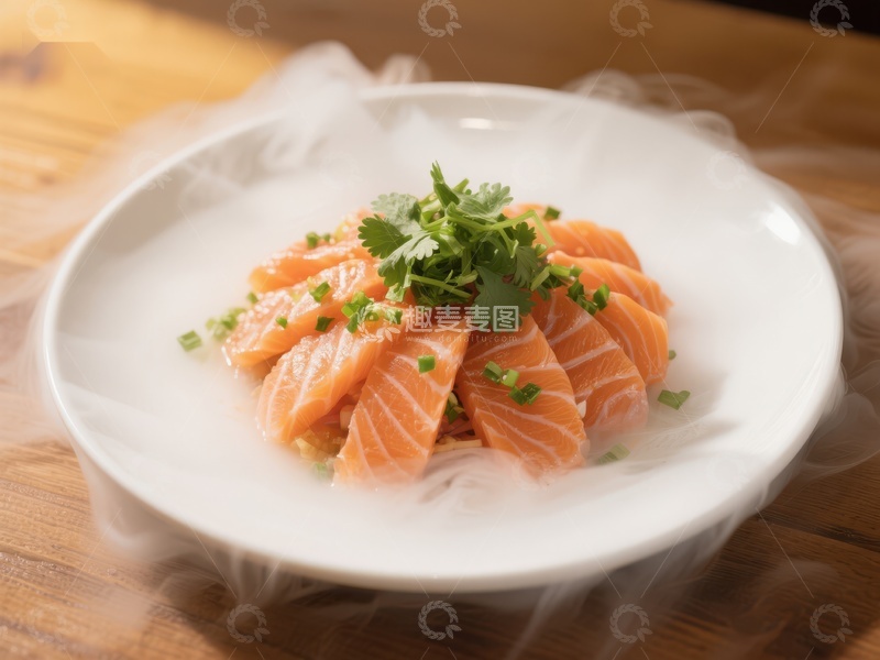 高清大图下载【趣麦麦图】烟雾缭绕的三文鱼刺身