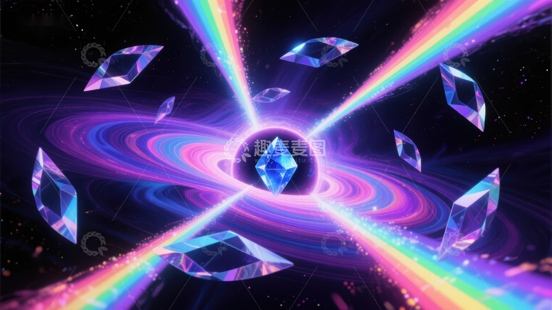 高清大图下载【趣麦麦图】彩虹光芒与晶体的奇幻宇宙