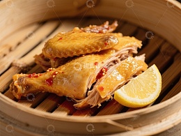 蒸笼中的美味鸡肉配柠檬