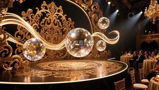 金色华丽舞台与闪烁迪斯科球