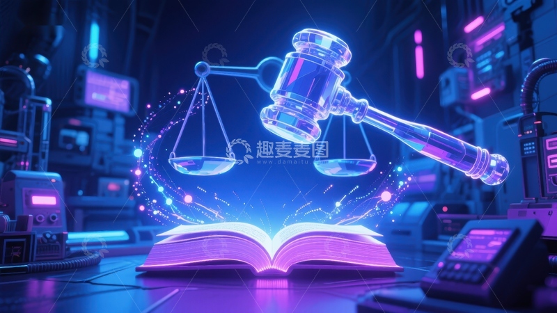 高清大图下载【趣麦麦图】科技法庭：法槌与天平的未来景象