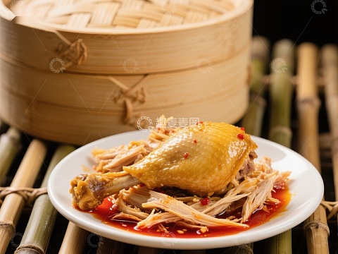 香辣鸡腿配竹蒸笼