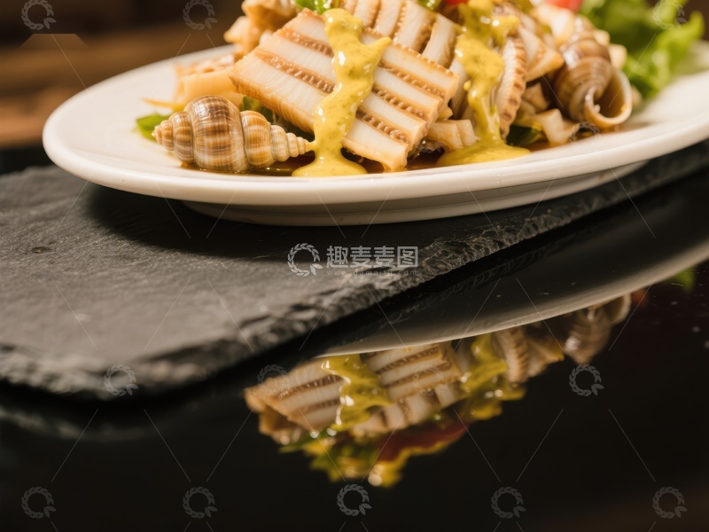 高清大图下载【趣麦麦图】精致鱿鱼沙拉配酱汁