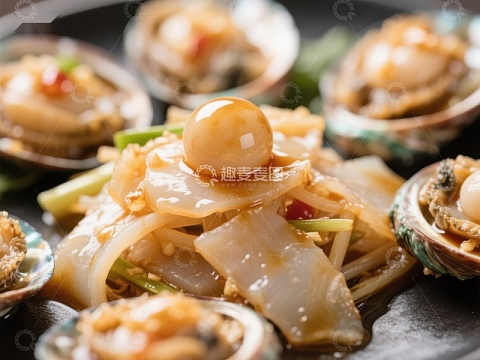 鲜美鲍鱼拌凉菜特写