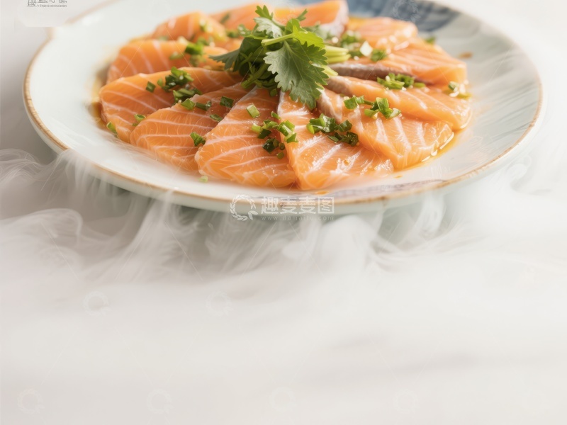 高清大图下载【趣麦麦图】精致三文鱼刺身，烟雾缭绕