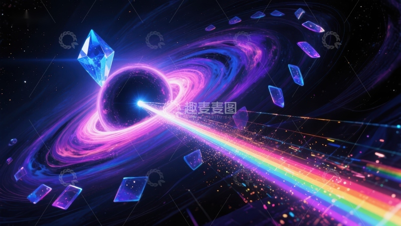 高清大图下载【趣麦麦图】宇宙黑洞与彩虹光束的奇幻景象