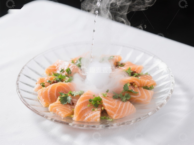 高清大图下载【趣麦麦图】烟雾缭绕的三文鱼刺身