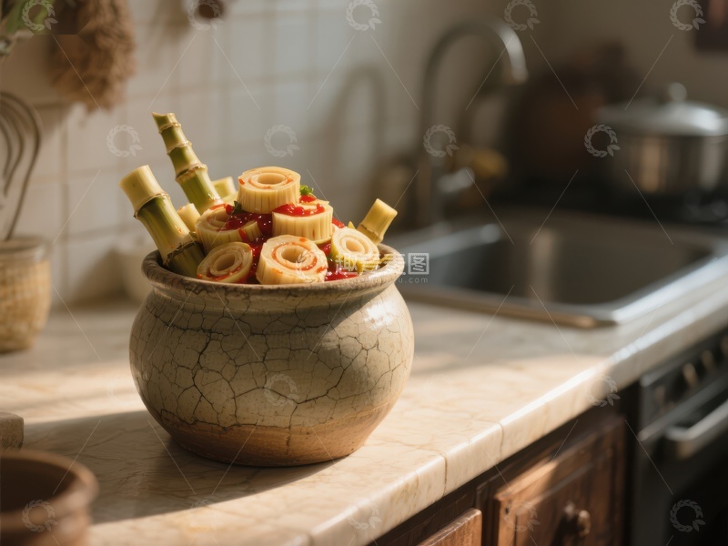 高清大图下载【趣麦麦图】陶瓷罐中的竹笋与腌菜