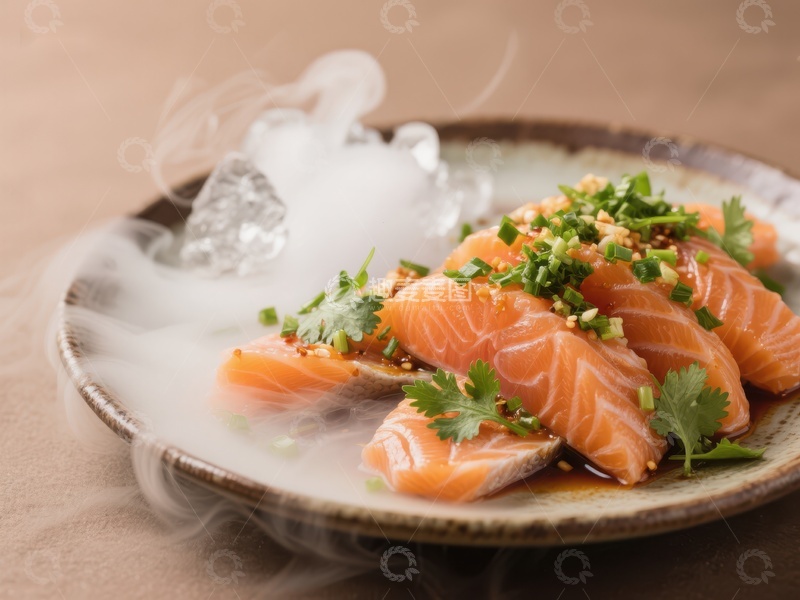 高清大图下载【趣麦麦图】烟雾缭绕的三文鱼刺身
