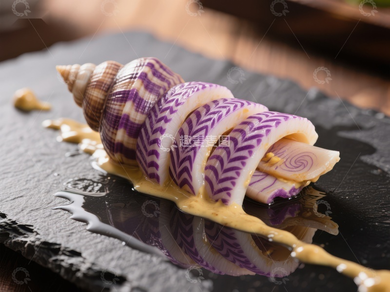 创意鱿鱼料理，紫色花纹点缀