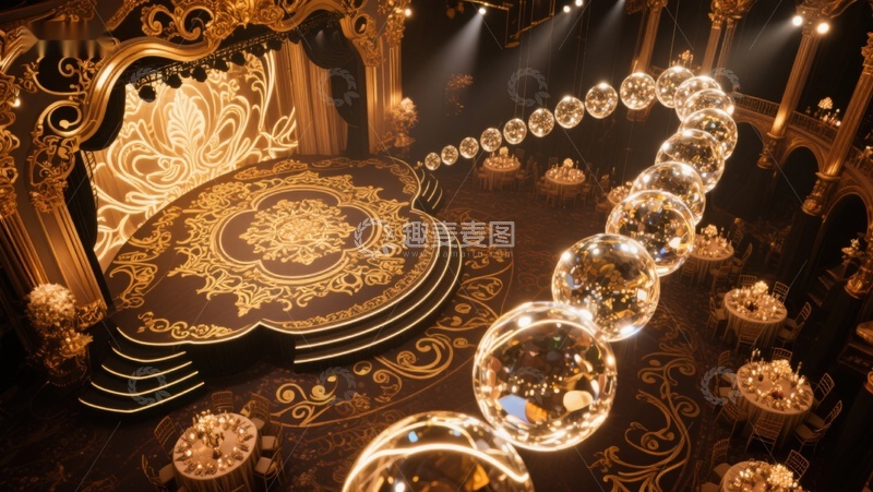 高清大图下载【趣麦麦图】华丽舞台与水晶球的梦幻场景