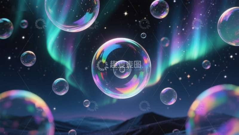 高清大图下载【趣麦麦图】极光下的梦幻泡泡