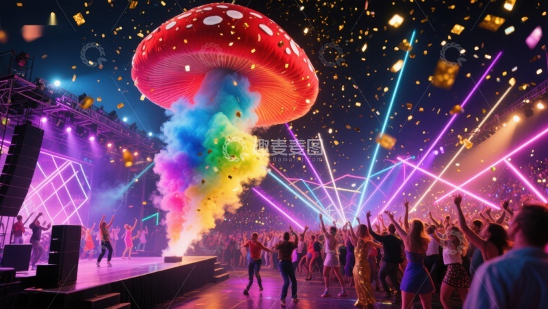 高清大图下载【趣麦麦图】霓虹灯光下的蘑菇派对