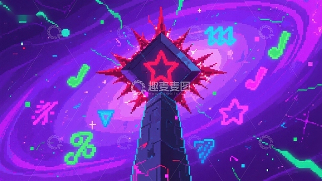 霓虹塔与音乐符号的奇幻场景