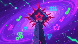 霓虹塔与音乐符号的奇幻场景