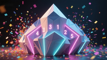 霓虹数字几何体与彩色纸屑