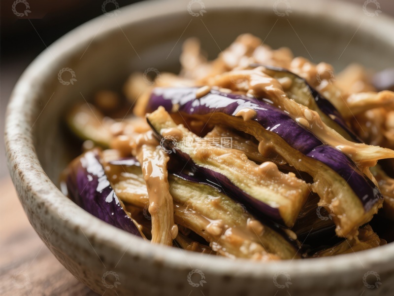 高清大图下载【趣麦麦图】紫苏茄子拌花生酱