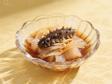 海参拌凉菜，精致玻璃碗装