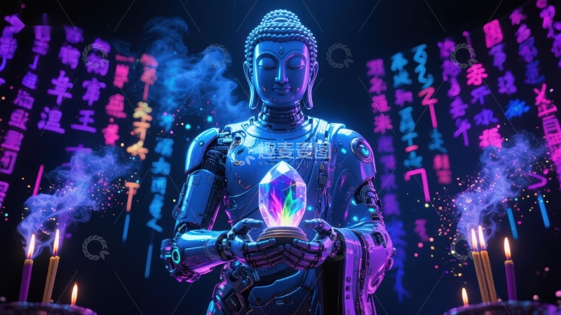 高清大图下载【趣麦麦图】未来佛像手持光球