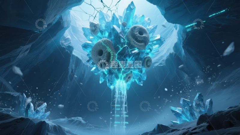 高清大图下载【趣麦麦图】冰洞中的神秘发光晶体