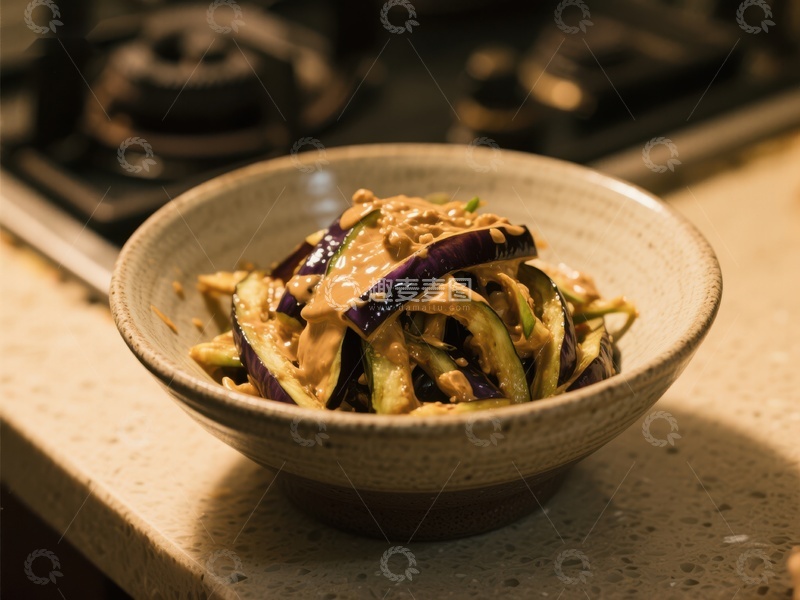 高清大图下载【趣麦麦图】酱汁茄子拌菜