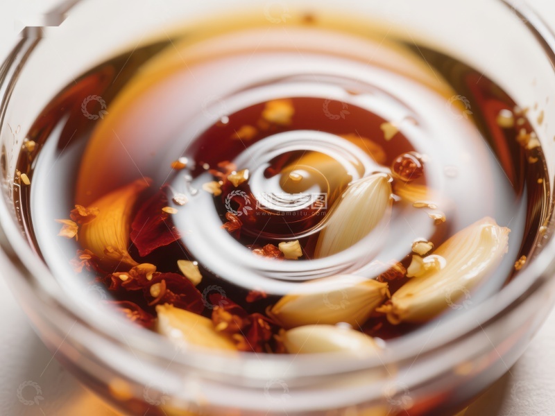 高清大图下载【趣麦麦图】玻璃碗中旋转的液体与蒜瓣