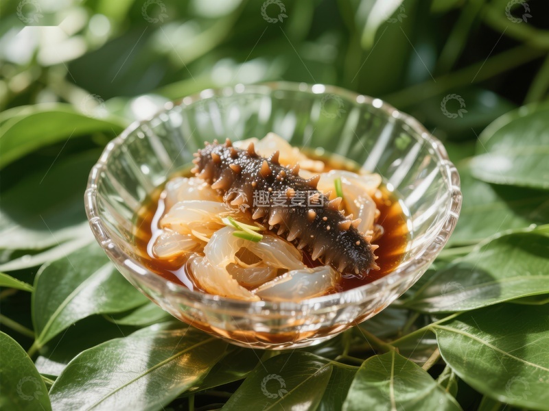 高清大图下载【趣麦麦图】海参拌凉菜，清新绿叶衬托