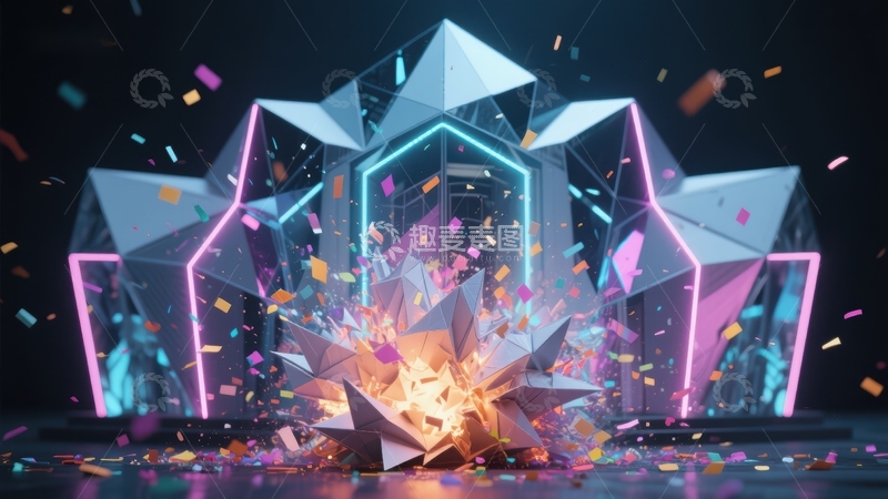 高清大图下载【趣麦麦图】霓虹晶体爆炸，色彩斑斓的未来场景