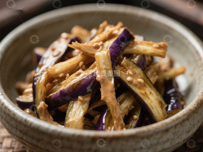 高清大图下载【趣麦麦图】酱汁茄子，美味可口的中式佳肴