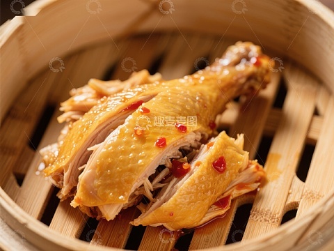 蒸笼中的美味鸡肉