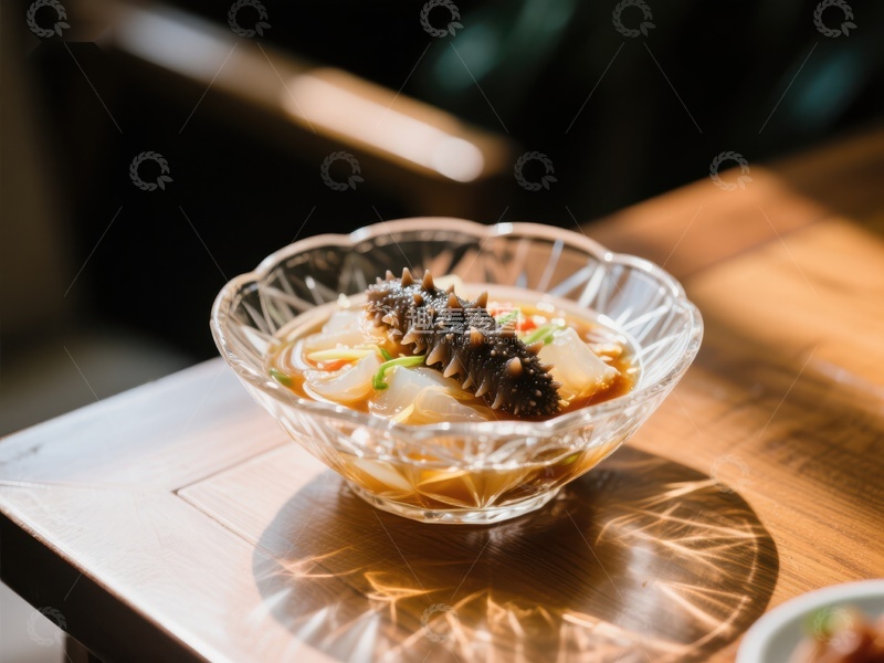 高清大图下载【趣麦麦图】海参汤碗，阳光洒落桌面