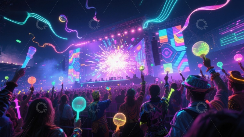 高清大图下载【趣麦麦图】霓虹灯光下的音乐节狂欢