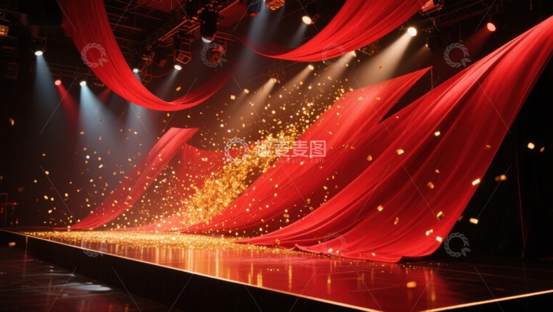 高清大图下载【趣麦麦图】华丽舞台灯光与红色幕布
