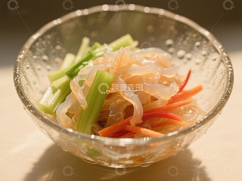 透明碗中的凉拌蔬菜与粉丝