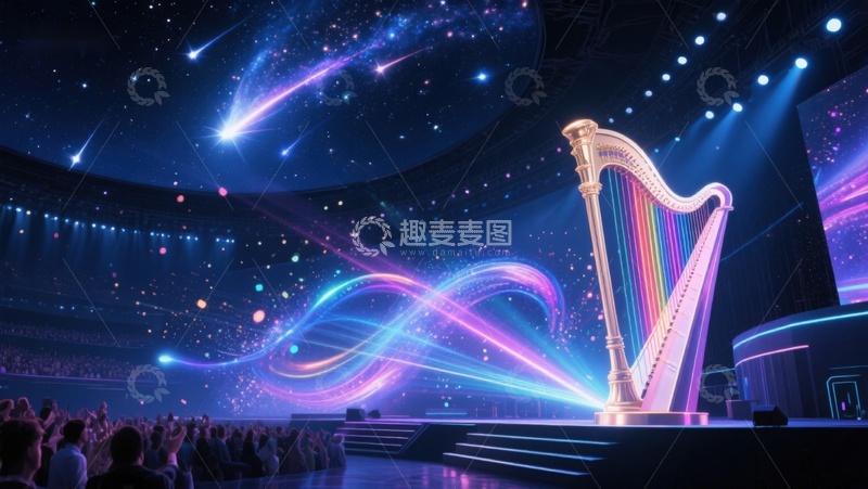 高清大图下载【趣麦麦图】星空下的彩虹竖琴表演