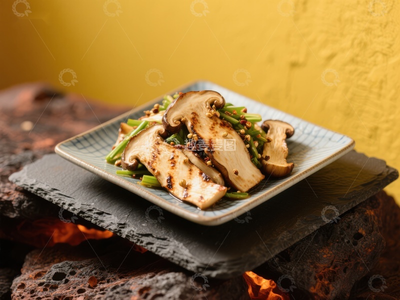 高清大图下载【趣麦麦图】香煎松茸配青葱