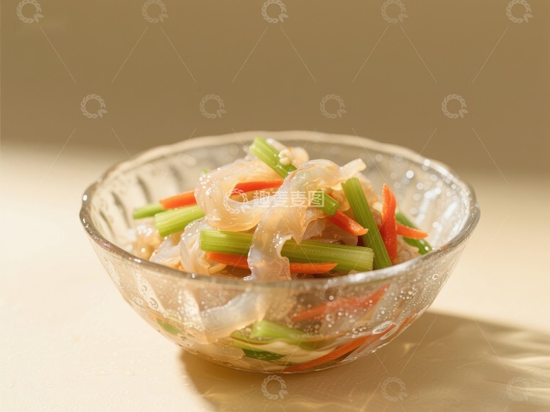 清爽凉拌菜，透明碗中盛装