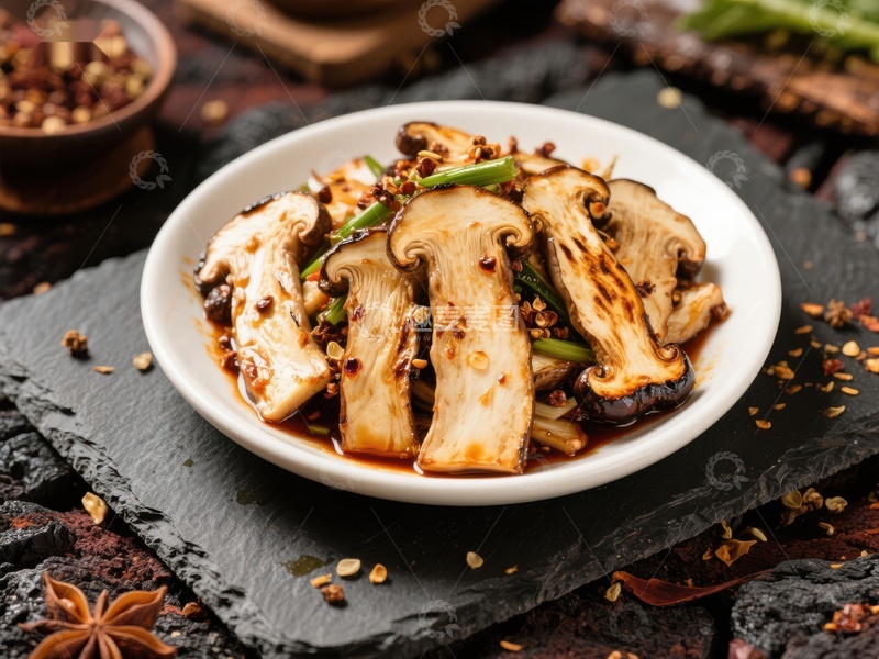 高清大图下载【趣麦麦图】香煎松茸配葱花