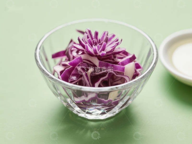 高清大图下载【趣麦麦图】紫色卷心菜切丝置于透明碗中