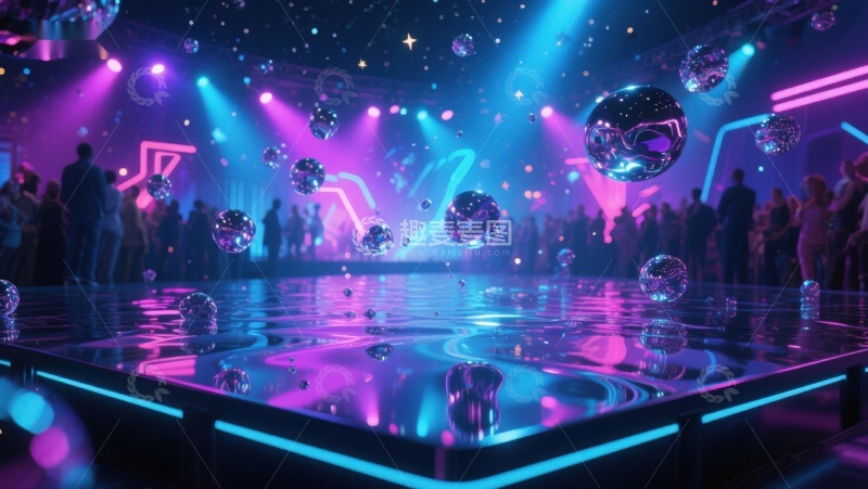 高清大图下载【趣麦麦图】-霓虹灯光下的未来派舞池